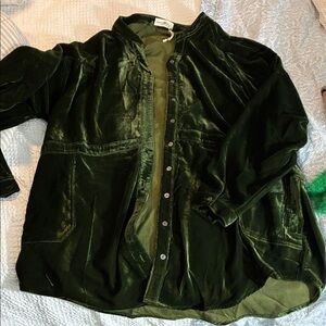 NATURAL LIFE Deep Green Velvet button down shirt